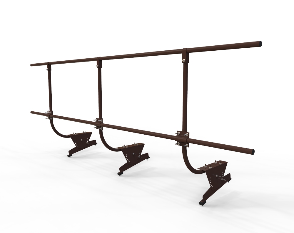 длина: 3 м высота: 0,6 м 3 комплекта опоры крепления к кровле 2 трубы диаметром 32 мм толщина металла на опоре 2 мм 3 Г-образных стойки комплект крепежа материал: оцинкованная сталь порошковая окраска